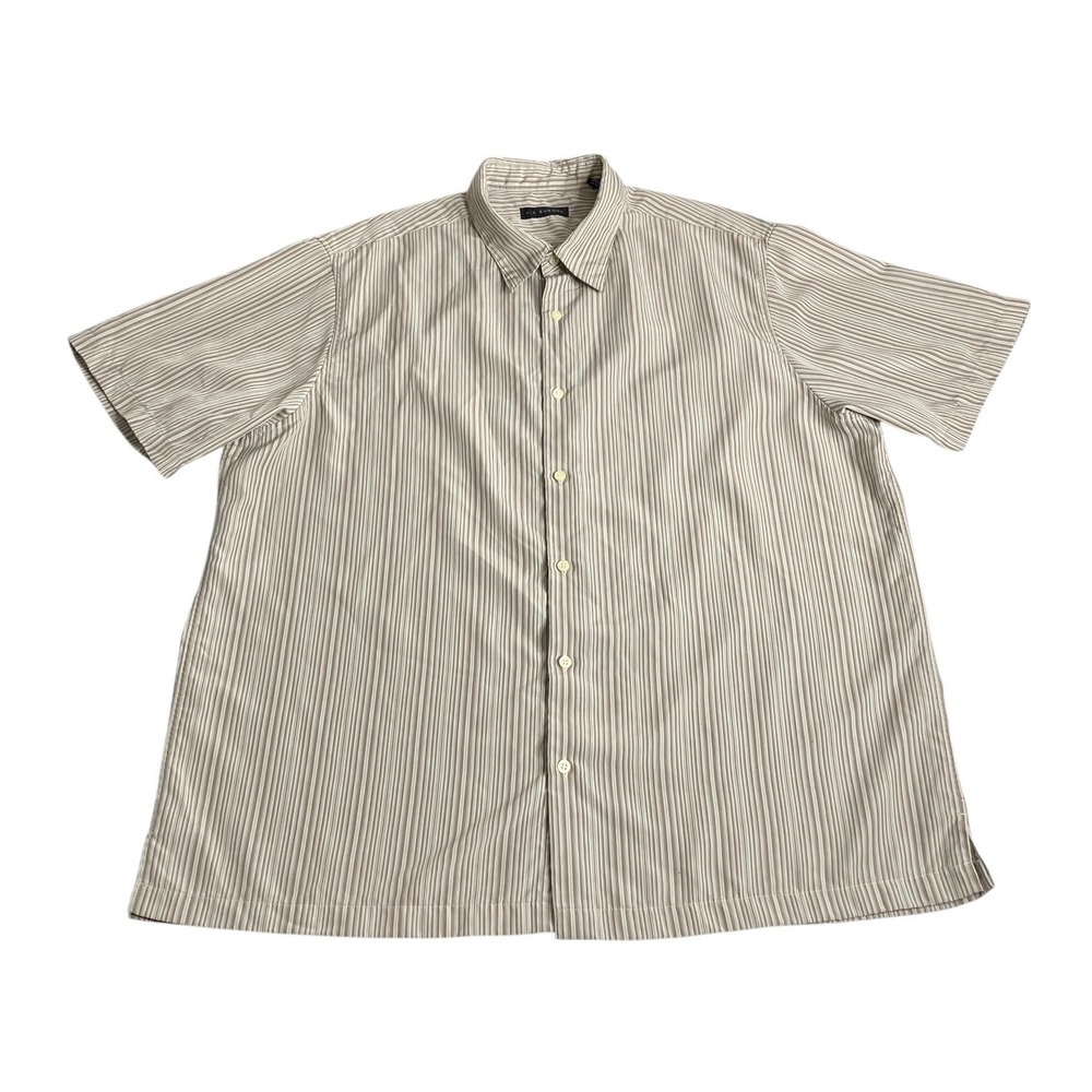 Via Europa Shirt Mens XXL 2XL Brown Striped Button‎ Front Short Sleeve Dad Retro